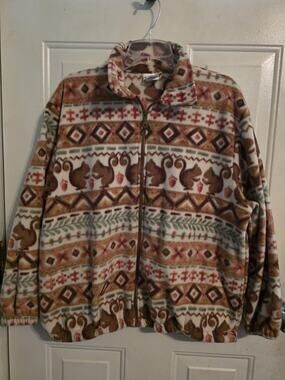 Vintage 90s Squirrel Print BonWorth Fleece Jacket Womens MP Boho Print Full Zip